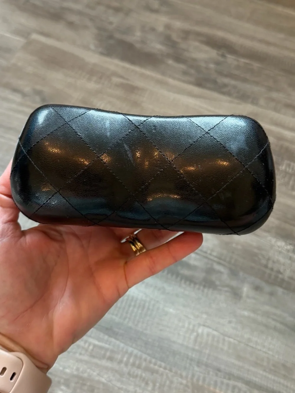 CHANEL Black Quilted Leather Eyewear Case with CC Logo